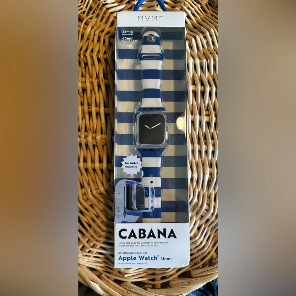 ⌚️ MVMT Cabana Blue White Apple Watch 41mm Band + Bumper NIP